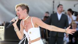 Cyrus performs onstage during the iHeart Radio Music Festival Village in Las Vegas, on September 21.