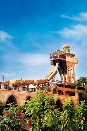 The imaginatively-spelled Jumeirah Sceirah at Wild Wadi, one of four water parks in Dubai -- scary not just because of slide's near-vertical drop but the 600 gallons of water a minute it uses.