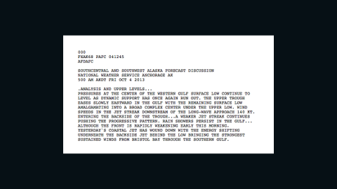 The National Weather Service's forecast for Alaska contained a cryptic message, deciphered by using the first letter of each line of text. 