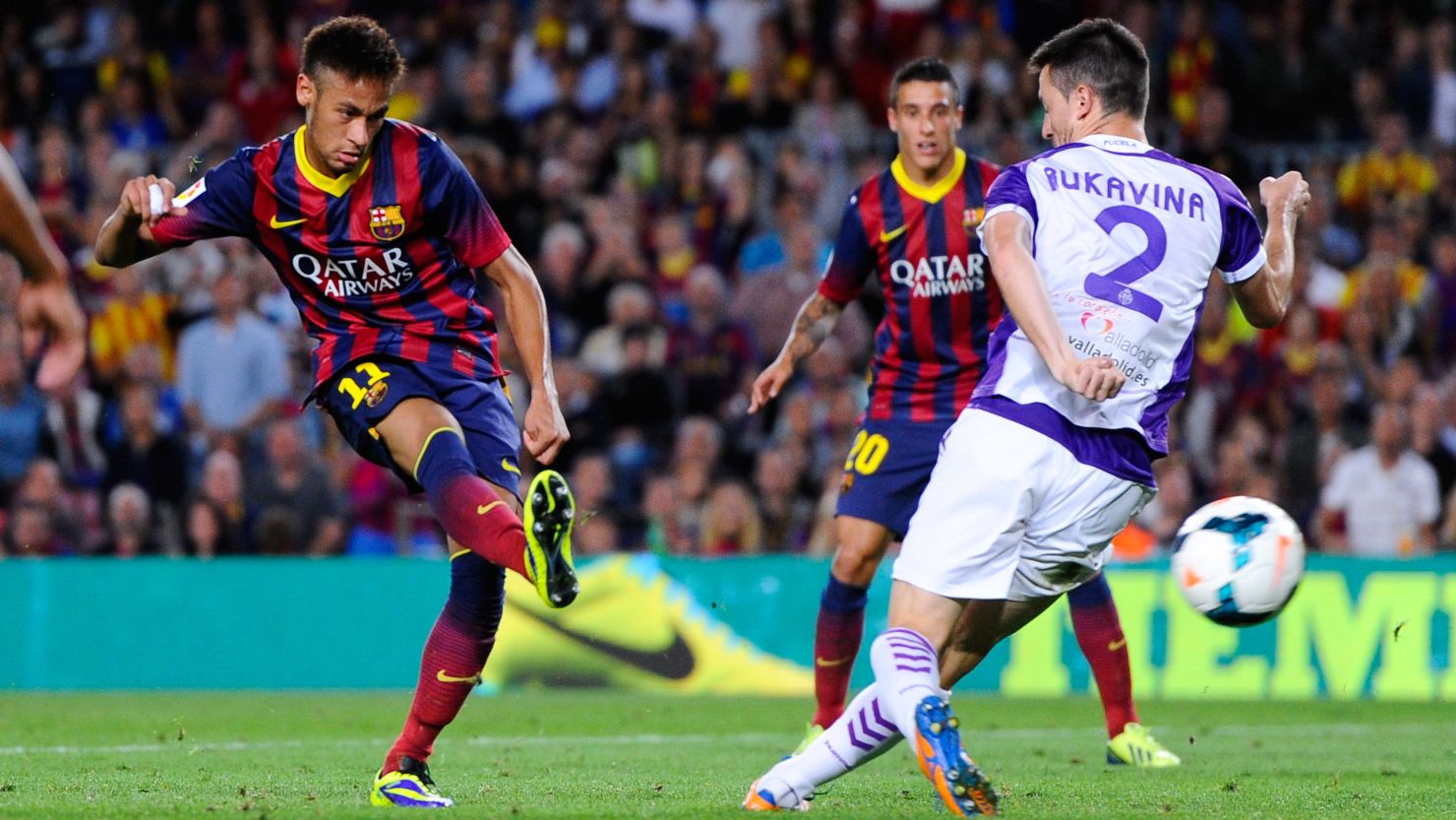 Neymar scores Barcelona's final goal in Saturday's 4-0 victory against Real Valladolid at Camp Nou.