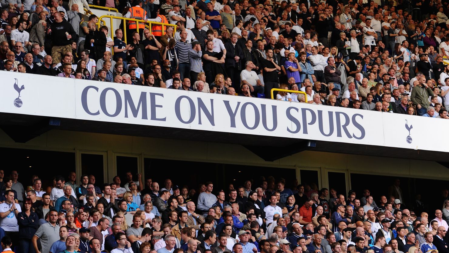 Spectators at the English Premier League match between Tottenham and West Ham at White Hart Lane on October 6.