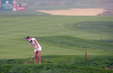 Germany's Sandra Gal was just one of the golfers spotted wearing masks to guard against air pollution at the Reignwood LPGA Classic in Beijing Sunday.