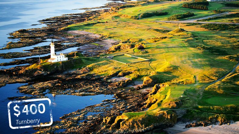 <strong>Turnberry, Ayrshire, Scotland</strong>: A jewel in the crown of the home of golf. Turnberry's<a href="index.php?page=&url=http%3A%2F%2Fwww.turnberryresort.co.uk%2Failsa" target="_blank" target="_blank"> Ailsa course</a> is one of the <a href="index.php?page=&url=http%3A%2F%2Fhere.com%2F55.3218365%2C-4.8297926%2C15%2C0%2C0%2Chybrid.day" target="_blank" target="_blank">world's great courses </a>and famously played host to the "Duel in the Sun" between Tom Watson and Jack Nicklaus at the 1977 British Open. Visitors wanting to play golf in the summer of 2014 will have to pay <a href="index.php?page=&url=http%3A%2F%2Fwww.turnberryresort.co.uk%2Fgolf-green-fees" target="_blank" target="_blank">£250</a> ($400)     <br />
