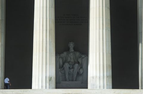 A single security guard patrols the closed Lincoln Memorial in Washington on October 3.