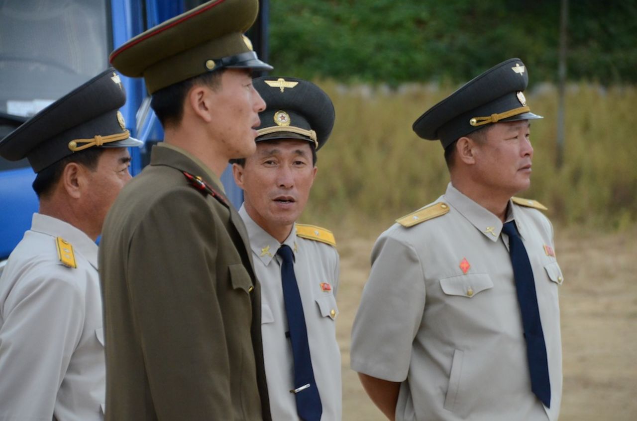 Guards and custom officials by the border to China.