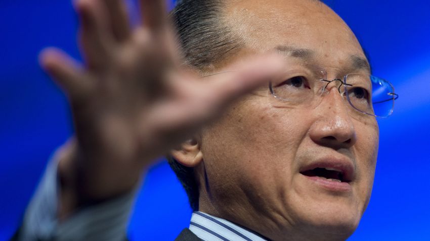 World Bank President Jim Yong Kim discusses poverty during a seminar discussion at World Bank Headquarters during the annual World Bank - International Monetary Fund (IMF) meetings in Washington, DC, October 9, 2013. AFP PHOTO / Saul LOEBSAUL LOEB/AFP/Getty Images