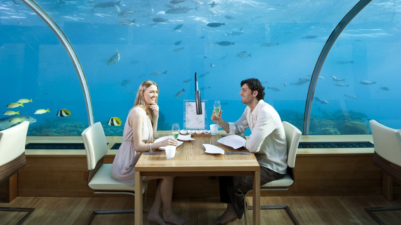 Ithaa: Conrad Maldives is home to the world's only all-glass underwater restaurant. 