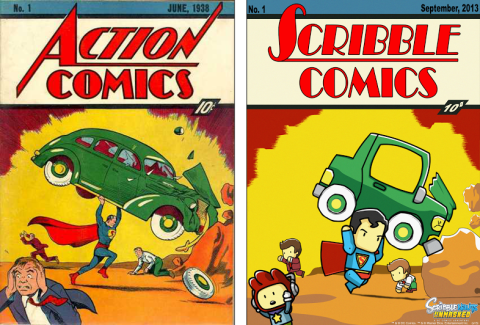 In "Scribblenauts Unmasked," the covers of classic comics are reworked as part of the story. Perhaps the most iconic comic ever, "Action Comics No. 1," is included. It introduced the world to Superman.
