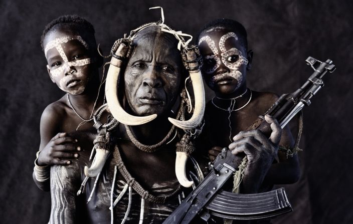 Nelson says the most challenging part of his African journey was approaching the Ethiopian tribes, like the Mursi, pictured. He says they were very protective of their territory, and he was often greeted by men carrying Kalashnikov rifles.