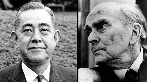 Japanese Prime Minister Eisaku Sato, left, and Irish official Sean MacBride shared the Nobel Peace Prize in 1974. 