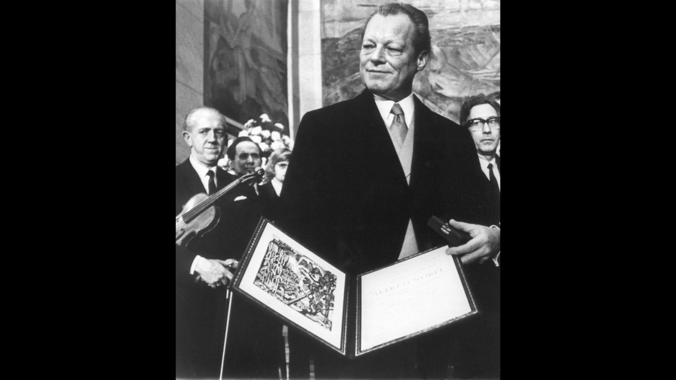 German Chancellor Willy Brandt poses after being awarded the Nobel Peace Prize n Oslo on December 10, 1971. 