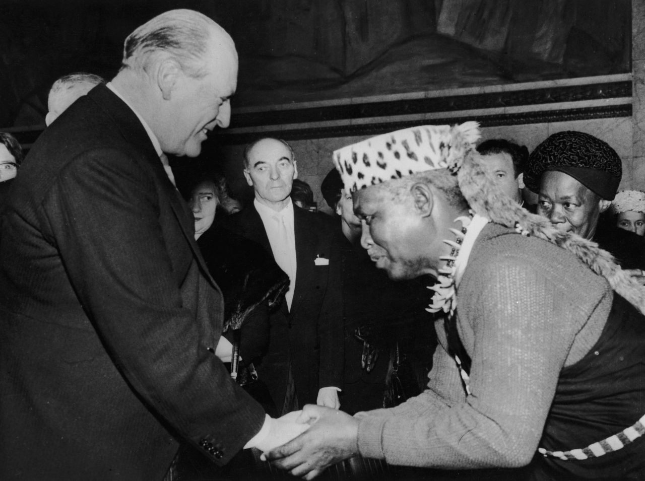 King Olav V of Norway, left, shakes hands with Albert Lutuli, president-general of the African National Congress, after receiving the Nobel Peace Prize in 1960 in Oslo. 