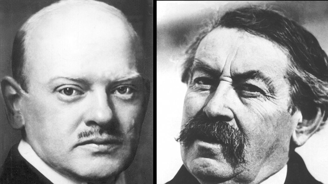 German politician and industrialist Gustav Stresemann, left, and French politician Aristide Briand received the Nobel Peace Prize in 1926.  
