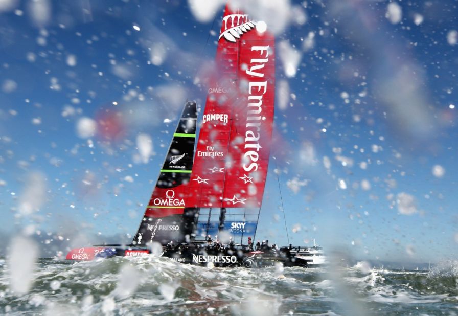 Shaw wasn't just limited to helicopters, jumping in a speedboat to capture the battle between Oracle Team USA and Emirates Team New Zealand. "This picture was taken with a underwater housing on one of my cameras. The housing kept my camera dry while I was able to capture the splashes of waves in San Francisco Bay," he said.