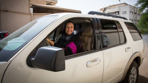 Madiha Al Alajroush, one of the Saudi women supporting the Oct 26 driving campaign, behind the wheel.