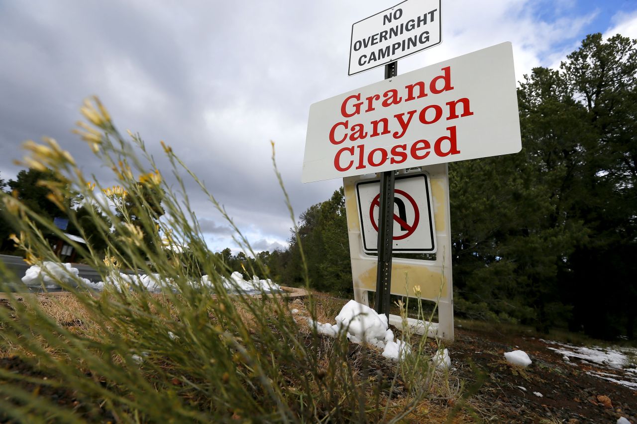 The main entrance to Grand Canyon National Park was closed for more than a week before it reopened Saturday, October 12.