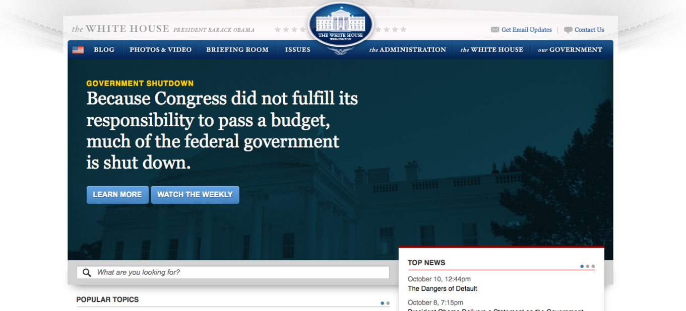 The impasse even takes center stage on the White House website.