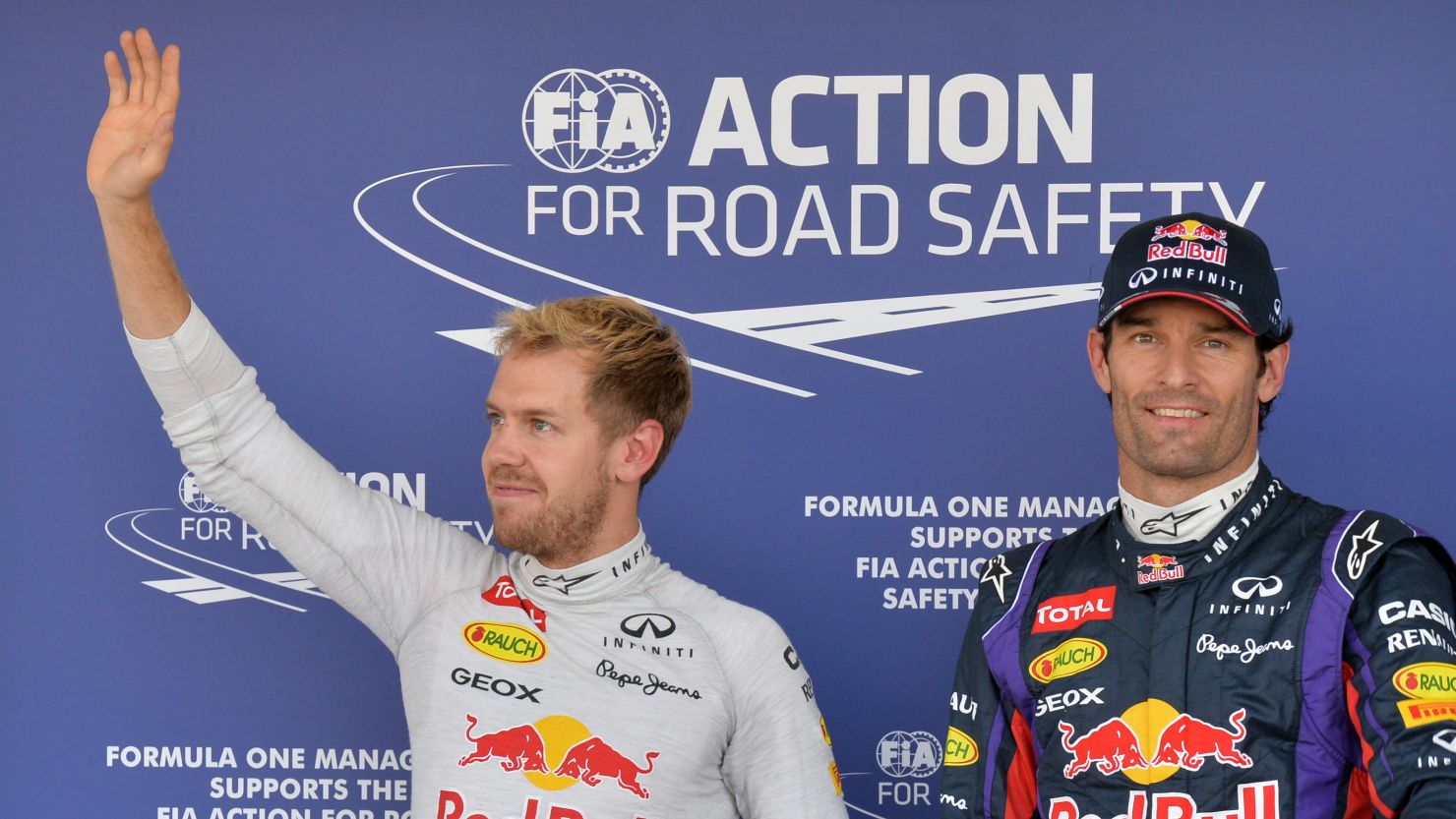 Sebastian Vettel, left, waved to his fans after Japanese Grand Prix qualifying but Mark Webber recorded the fastest time. 
