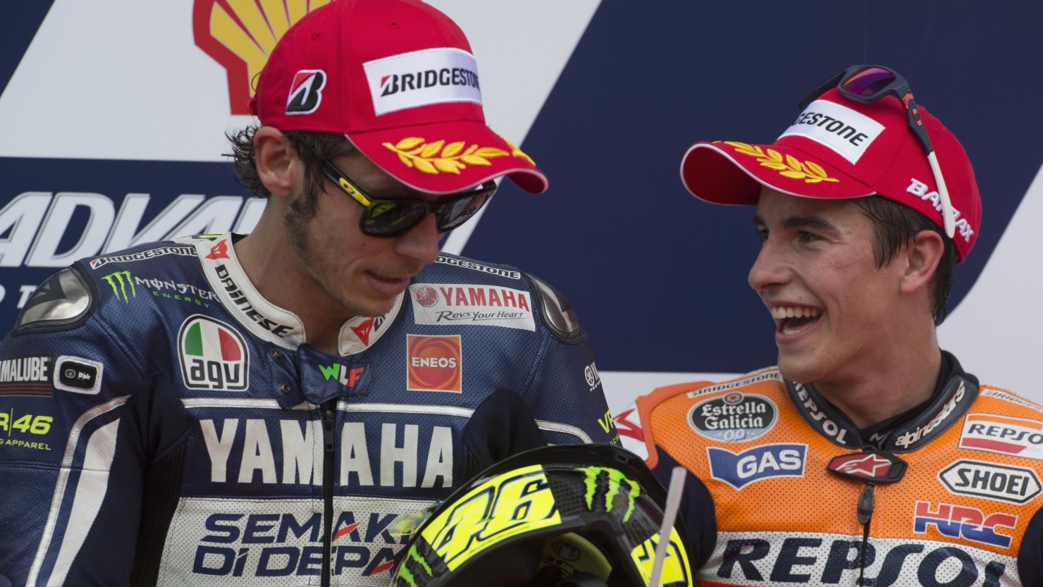 Valentino Rossi, left, is a motorcycling legend but the Italian and everyone else lag behind Marc Marquez this season. 