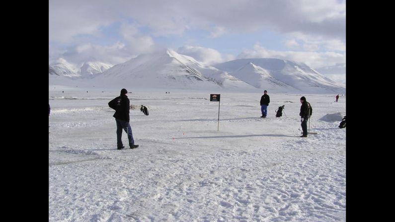 Golf outings are common in the business world, but they don't usually have polar bear spotters. Eric Maldonado got to go to the 2004 Drambuie Open when he worked for Bacardi USA. The tournament was played on ice in Svalbard, Norway, which is halfway between the Norwegian mainland and the North Pole.