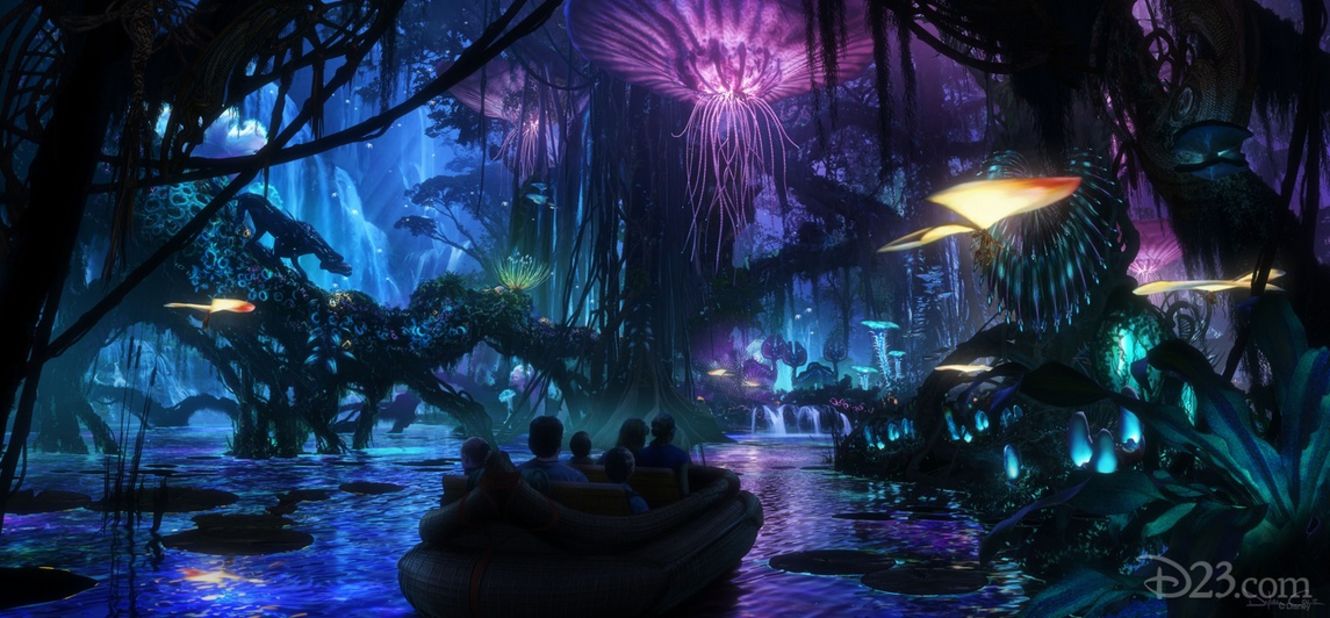 Due to open in 2017, Walt Disney World Resort's Avatar-themed land is being developed as part of massive expansion plans at the Animal Kingdom park in Orlando, Florida. This artist rendering shows a jungle of bioluminescent plants, alive with light and sound, that guests will experience at night. 