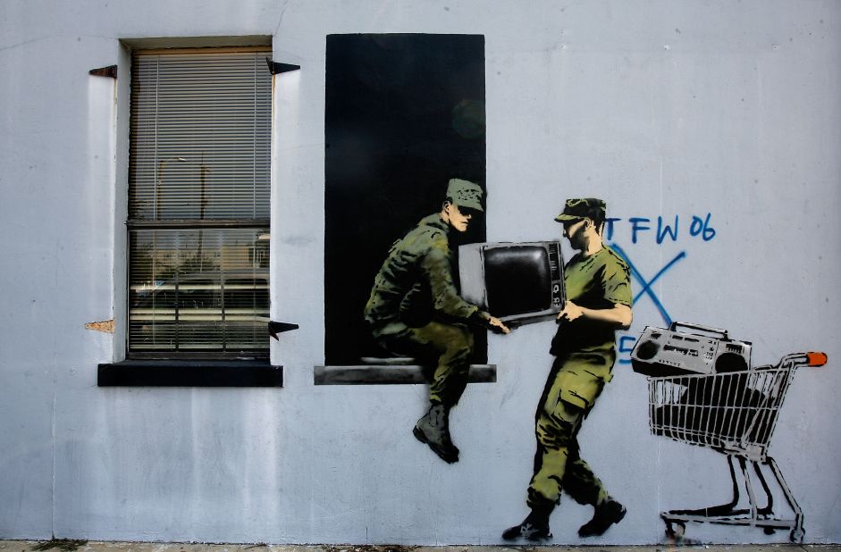Banksy murals popped up around New Orleans a day before the third anniversary of Hurricane Katrina in 2008.