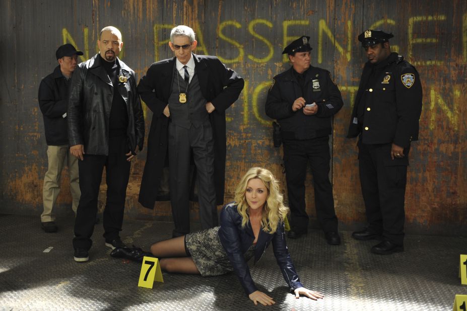 The gang at "30 Rock" receives a visit from Ice-T, left, and Belzer in character when Jenna Maroney (played by Jane Krakowski) lands a role on "SVU" as a corpse.