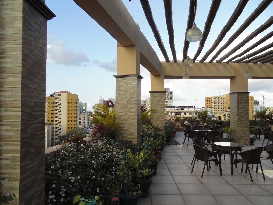 The Sapphire Hotel's roof terrace provides a break from the streets.