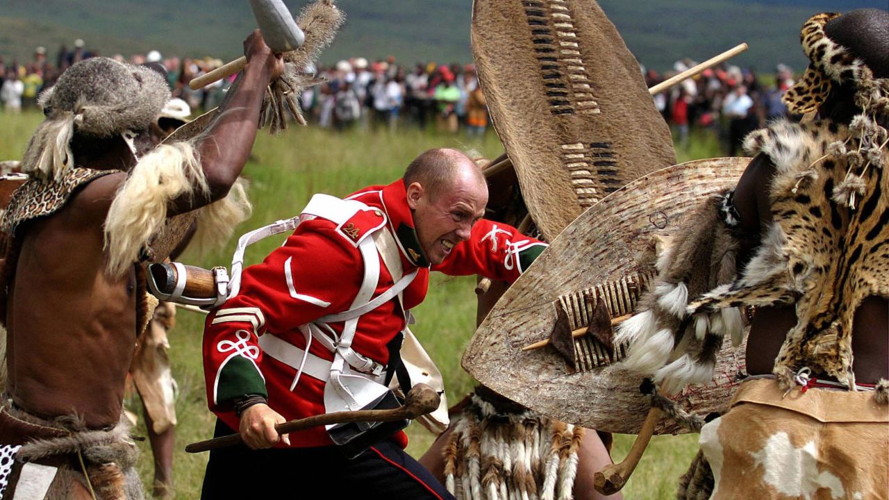 At the 1879 Battle of Isandlwana, Zulu troops routed better-equipped British soldiers. The battle is re-enacted regularly (pictured) and the site at Isandlwana is well maintained with accommodations nearby.