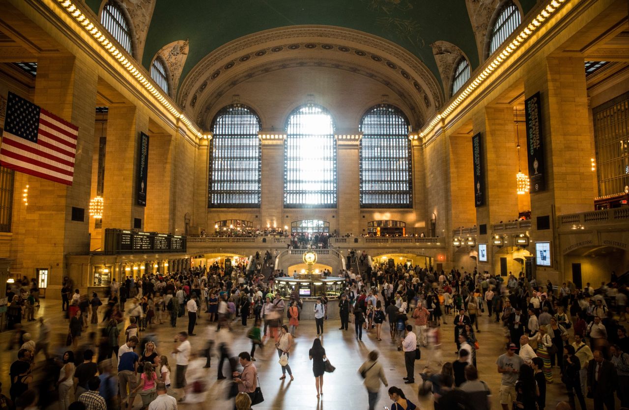 The stunning interior of Grand Central Terminal in New York. Built in 1913, the iconic station is decorated with winding marble staircases and gleaming chandeliers. Grand Central has also offered a picturesque backdrop to numerous Hollywood blockbusters over the years, including Carlito's Way and The Godfather.