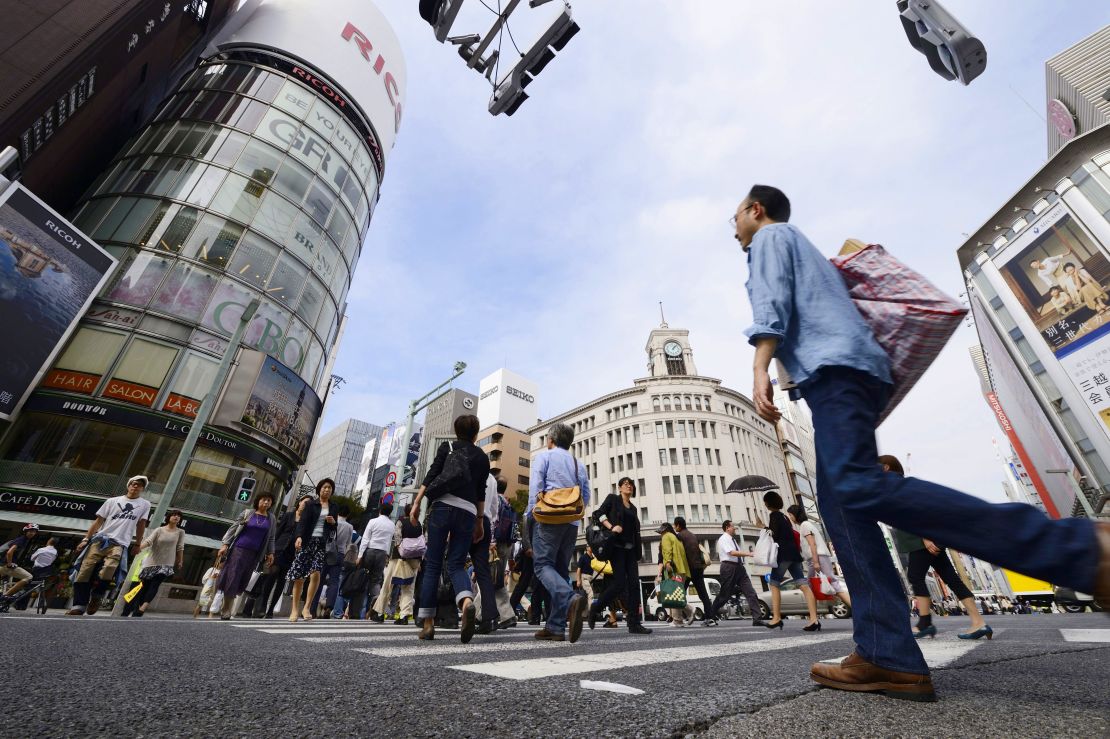 Pedestrians follow the unspoken rule of staying to the left.