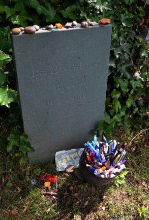 Sci-fi comic author Douglas Adams's Highgate gravestone is so basic it's nearly anonymous.