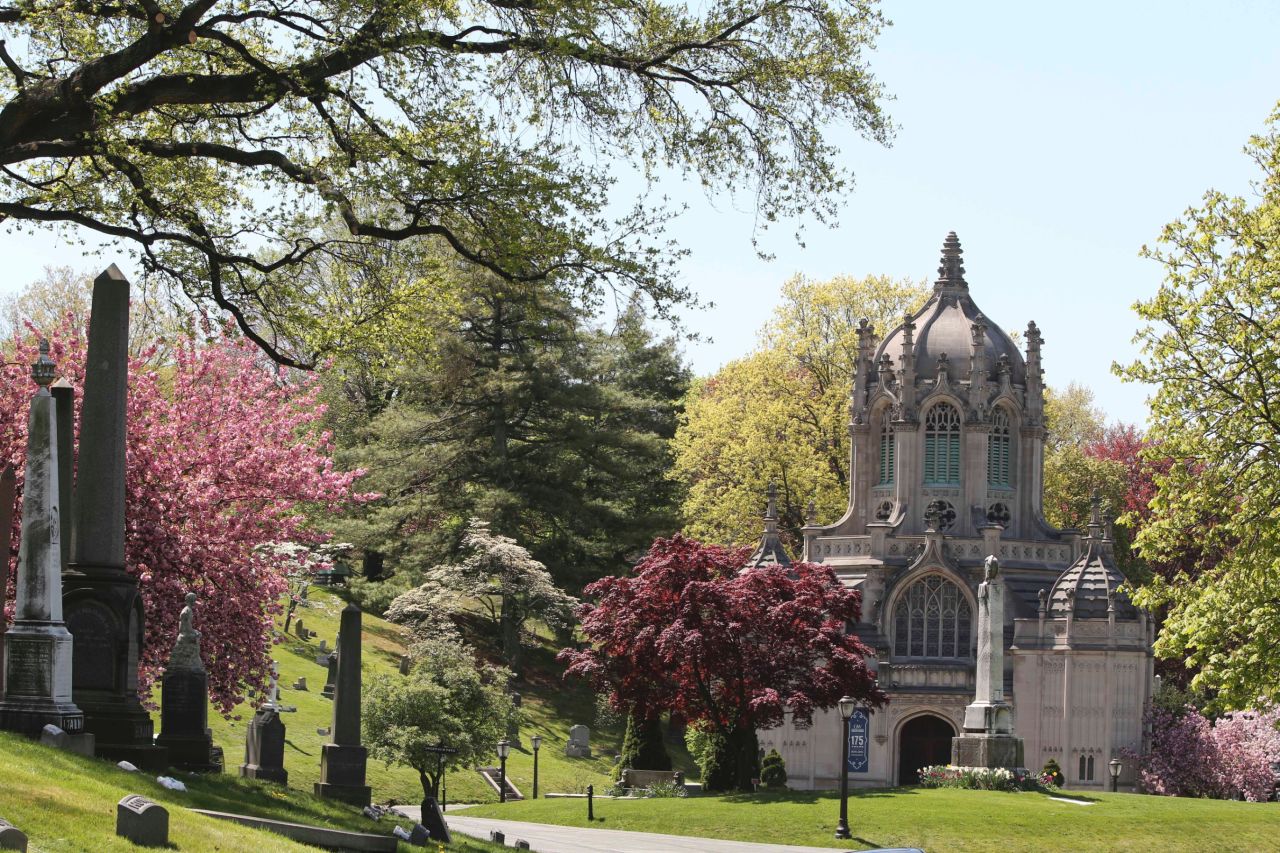 Designated a National Historic Landmark in 2006, Brooklyn's Green-Wood Cemetery had its 175th anniversary in 2013. This spring 2013 photo shows the cemetery chapel.