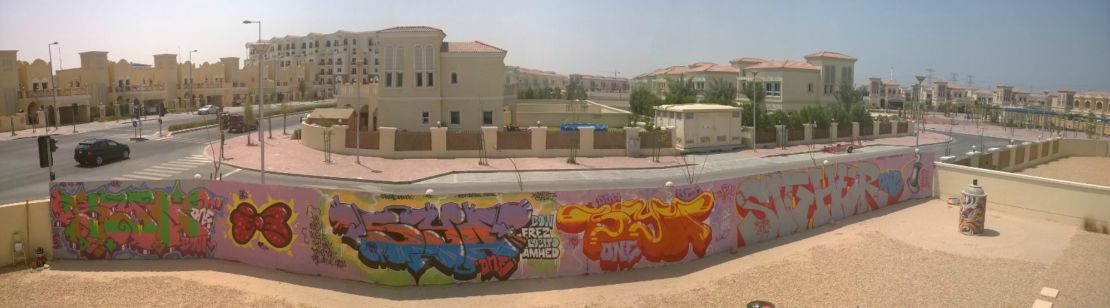 Steffi Bow and Sya One set up a graffiti wall in the garden of their Dubai home.
