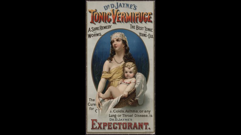 <a href="http://digital.lib.ecu.edu/20662#details" target="_blank" target="_blank">Dr. D. Jayne's Expectorant</a> was sold in the late 1880s as a cure for coughs, colds and asthma, as well as a "sure remedy for worms." The tonic concoction was also used to help indigestion. 