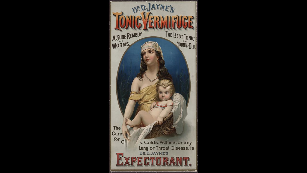 <a href="http://digital.lib.ecu.edu/20662#details" target="_blank" target="_blank">Dr. D. Jayne's Expectorant</a> was sold in the late 1880s as a cure for coughs, colds and asthma, as well as a "sure remedy for worms." The tonic concoction was also used to help indigestion. 