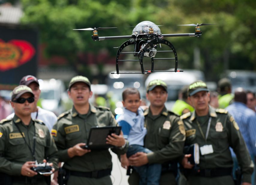 <strong>Protect and serve: </strong>after the military, police forces were among the first to declare an interest in drones. In May, Colombian police revealed this surveillance quad-coptor -- designed to protect Latin American heads of state at the VII Pacific Allianz Summit -- and UAVs have been <a href="http://articles.washingtonpost.com/2011-03-23/world/35261451_1_drones-scaneagle-farc" target="_blank" target="_blank">used in counter-narcotics operations in the country since 2006</a>.