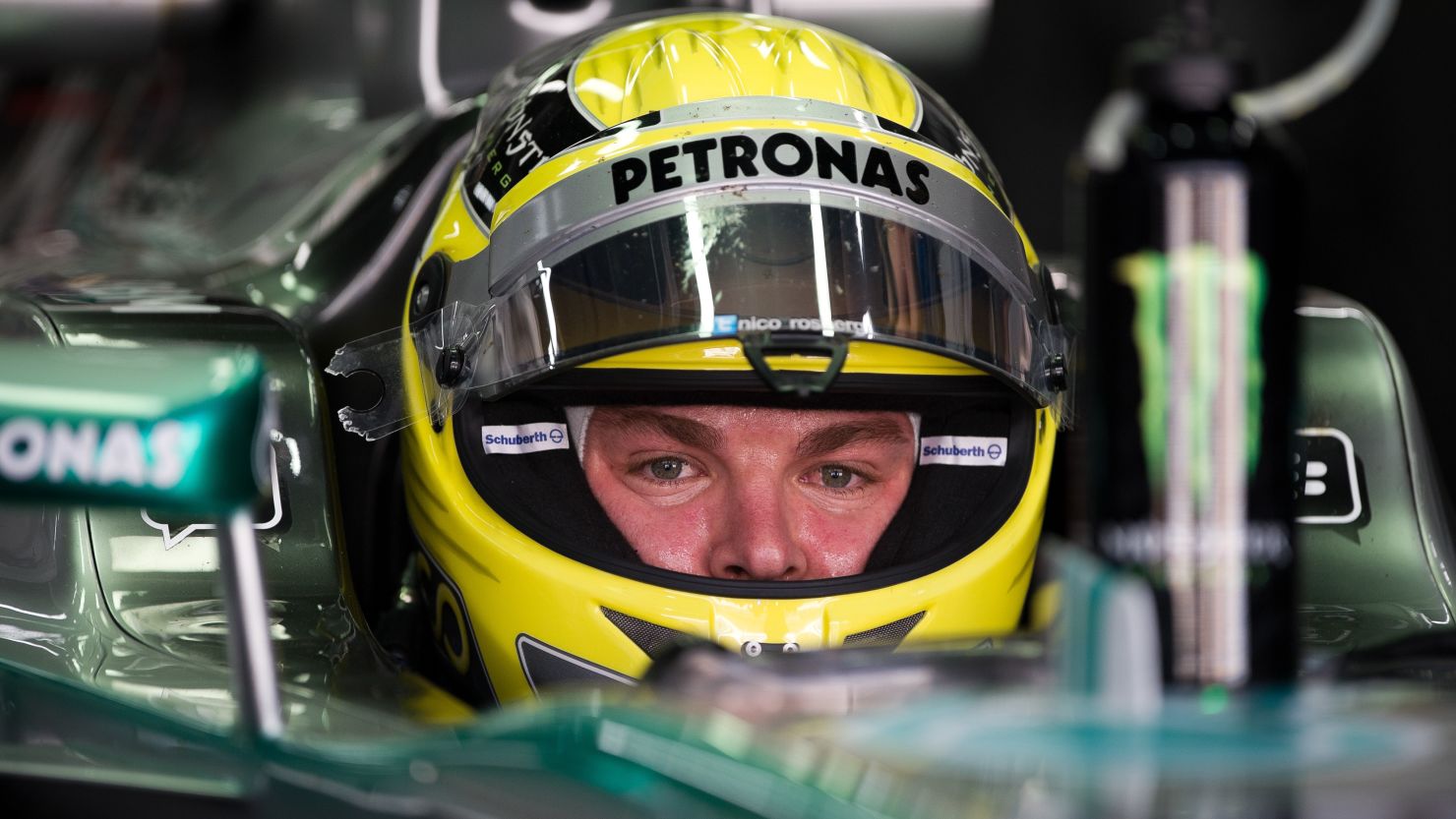 Mercedes driver Nico Rosberg wearing a helmet like the one which was stolen on Sunday.