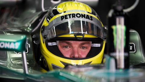 Mercedes driver Nico Rosberg wearing a helmet like the one which was stolen on Sunday.