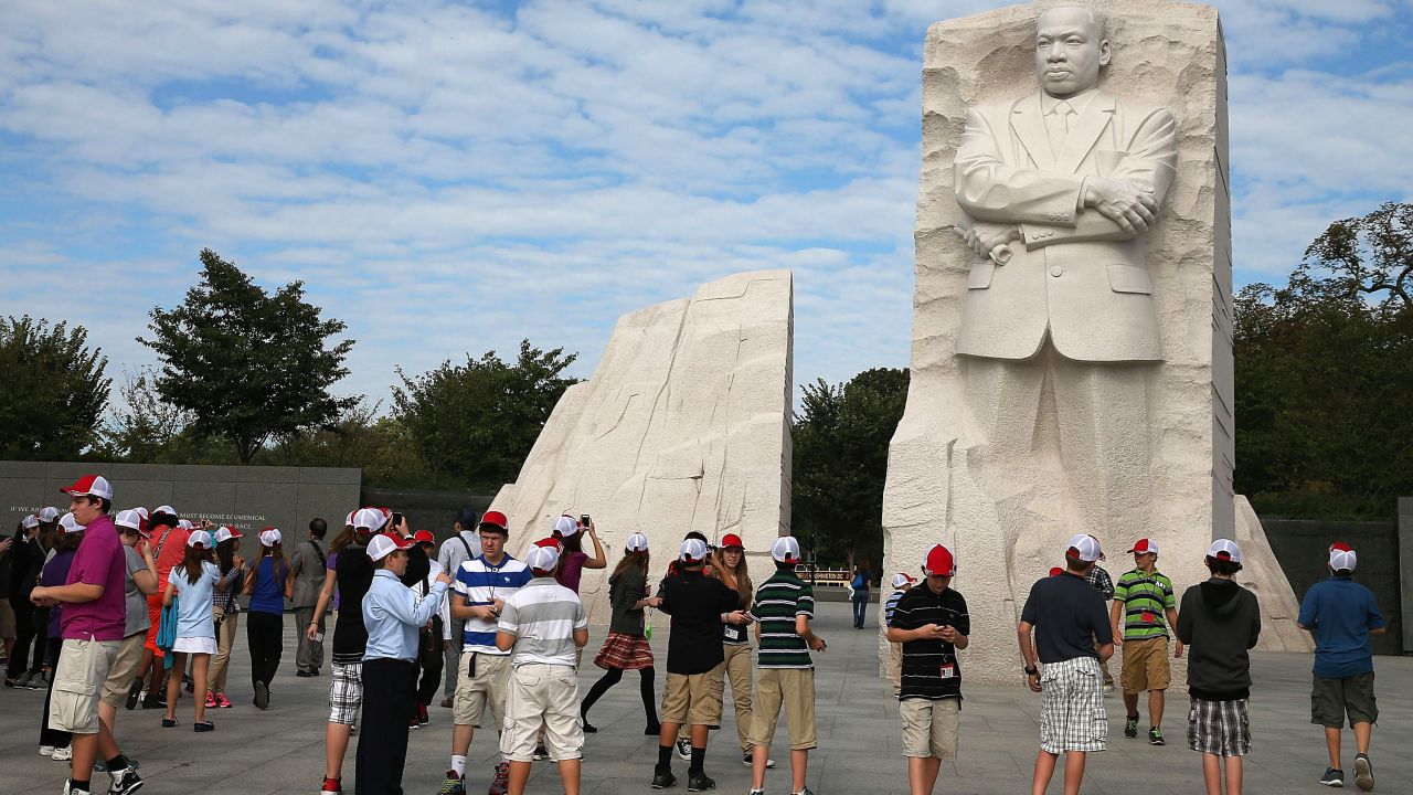 Tourists gather at the Martin Luther King Jr. Memorial in Washington on October 17.
