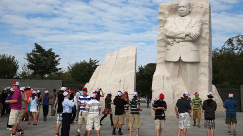 Tourists gather at the Martin Luther King Jr. Memorial in Washington on October 17.