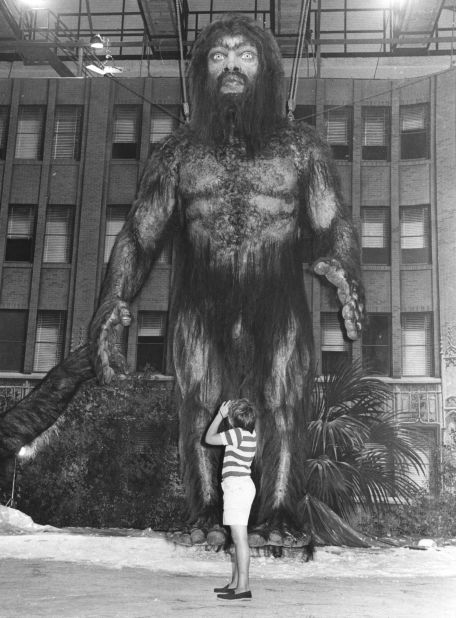 Yetis were thought to be hairy creatures that walked on two legs. In the local language, the word means "that thing there." This is a model from the 1977 movie "Yeti."