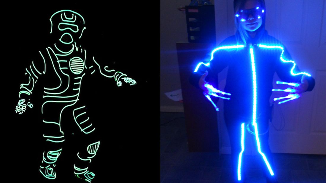 LED lights and electroluminescent, or EL, wire are classic costume ingredients. Beyond "Tron" costumes, they can be used to make an <a href="http://bithead942.wordpress.com/2013/09/20/rgb-stickman-halloween-costume" target="_blank" target="_blank">RGB stickman</a>, right, or more elaborate, full-body <a href="http://www.instructables.com/id/Light-Up-Costume/" target="_blank" target="_blank">light-up disguises</a>. 