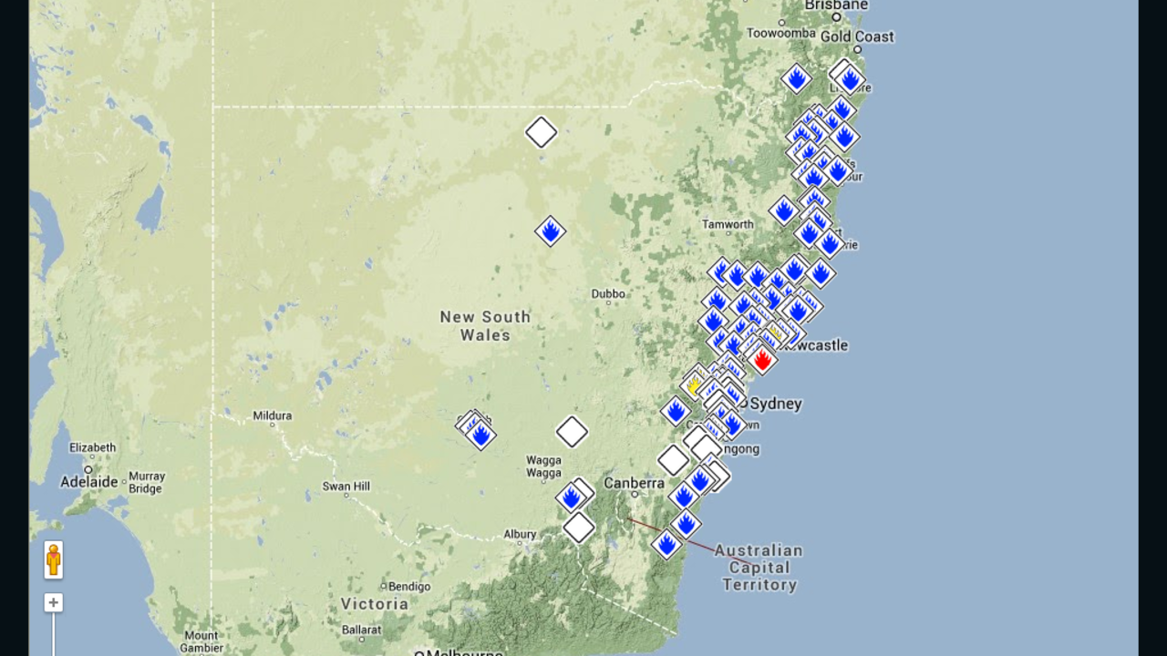 Nearly 100 fires burned across New South Wales on October 18.