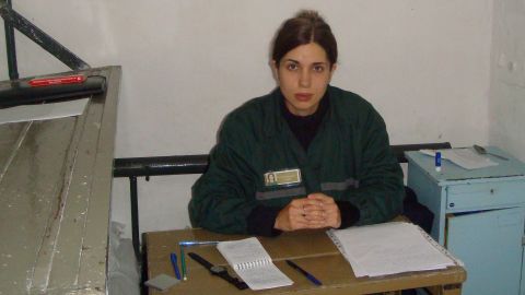 A picture taken on September 25 shows Nadezhda Tolokonnikova at her penal colony in the village of Partza. 