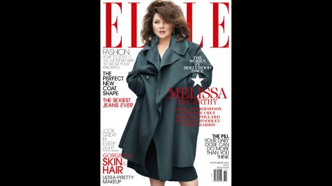 With hair covering a portion of her face, and a loose-fitting coat that reveals little skin, some critics said that Elle magazine's November cover of actress Melissa McCarthy was fat-shaming. In response, Elle posted a follow-up item on its website that read in part, "On all of our shoots, our stylists work with the stars to choose pieces they feel good in, and this is no different: Melissa loved this look, and is gorgeous on our cover." 