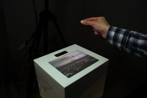 First there were buttons, then there was the touchscreen. And now there is the hands-free touchscreen. Researchers from the <a href="http://big.cs.bris.ac.uk/" target="_blank" target="_blank">Bristol Interaction and Graphics Group</a> have developed <em>UltraHaptics</em>. Users can now get tactile feedback from a touchscreen mid-air.  "Waves of ultrasound displace the air, creating a pressure difference. By causing many waves to arrive at the same place simultaneously, a noticeable pressure difference is created at that point. With this method, we are able to create multiple, concurrent points of haptic feedback in mid-air."