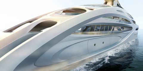 The six concept yachts, designed for German shipbuilders Blohm+Voss, range from a 128-meter "master prototype" to a 90-meter version called "Jazz."