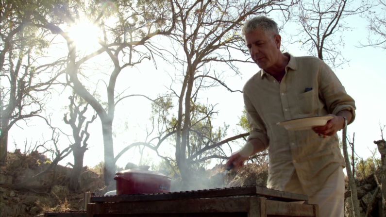 "Meat on the plate, blood on my pants -- life is good" is how Bourdain summed up this grilling adventure in South Africa.