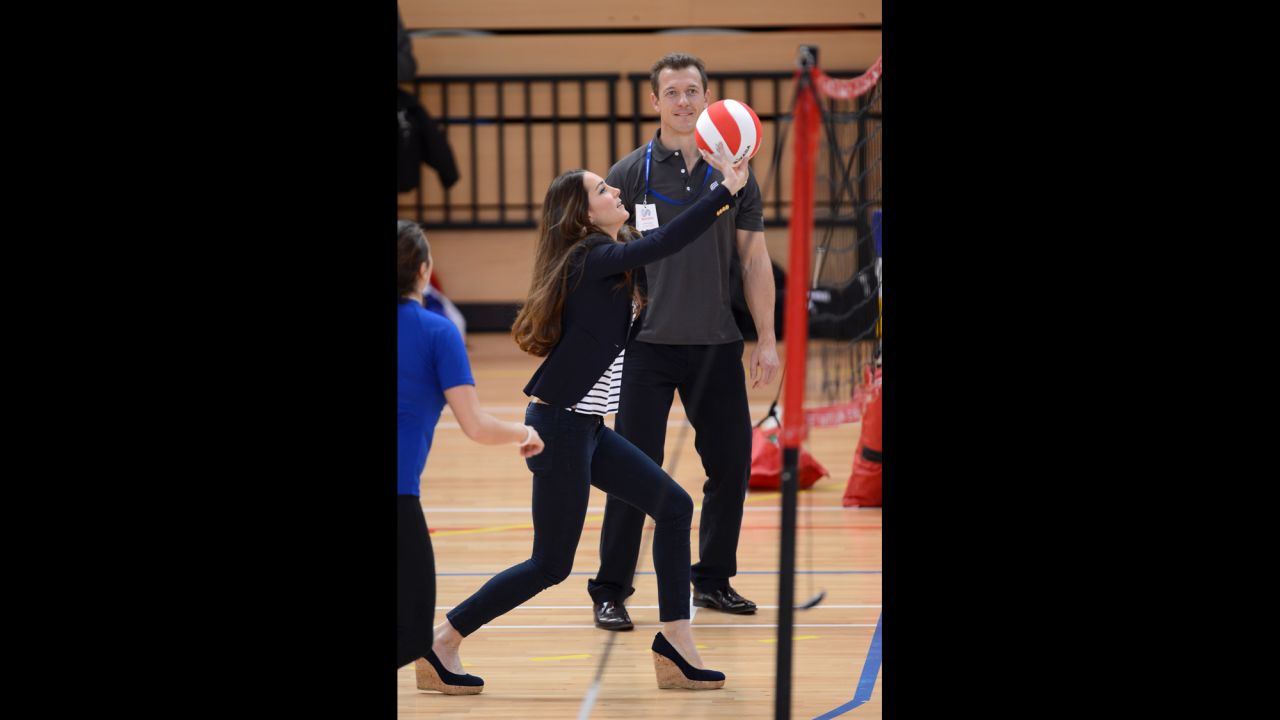 Catherine, Duchess of Cambridge, participates in a SportsAid Athlete Workshop in London on Friday, October 18. She showed up for the charity event in skinny jeans, a smart blazer and wedges. Click through to see more photos of her style through the years.
